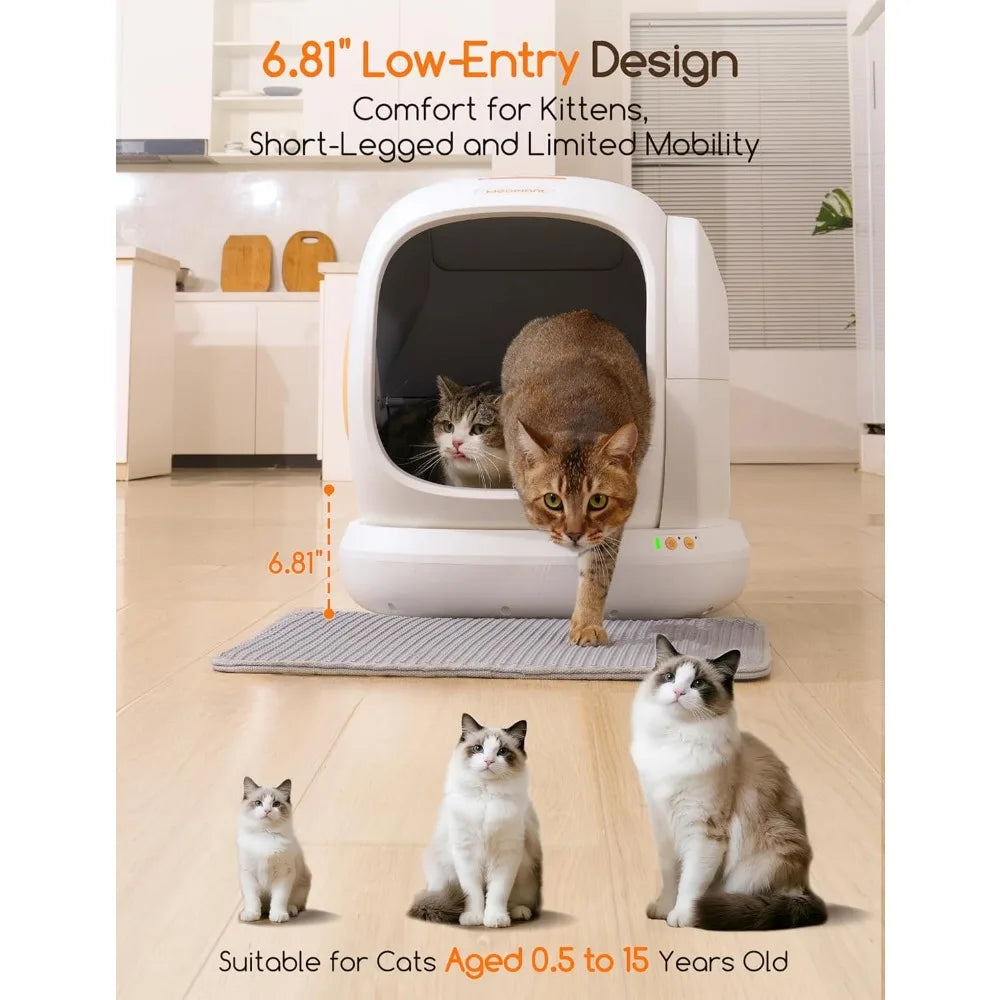 Self Cleaning Cat Litter Box, Open-Top Automatic Cat Litter Box with Safety Protection, App Control, Odor-Free, 75L Larg