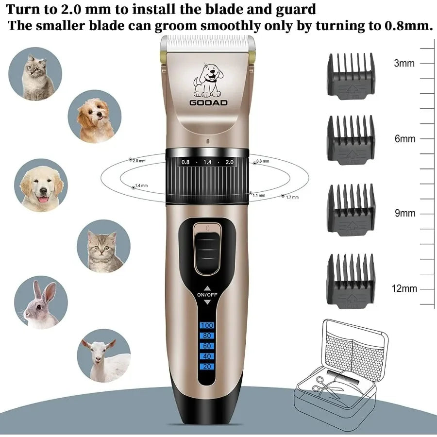 Dog Clippers for GroomingDog Grooming Kit for Heavy Thick HairCoats Low Noise Rechargeable Cordless Hair Trimmer Pet Shaver wit