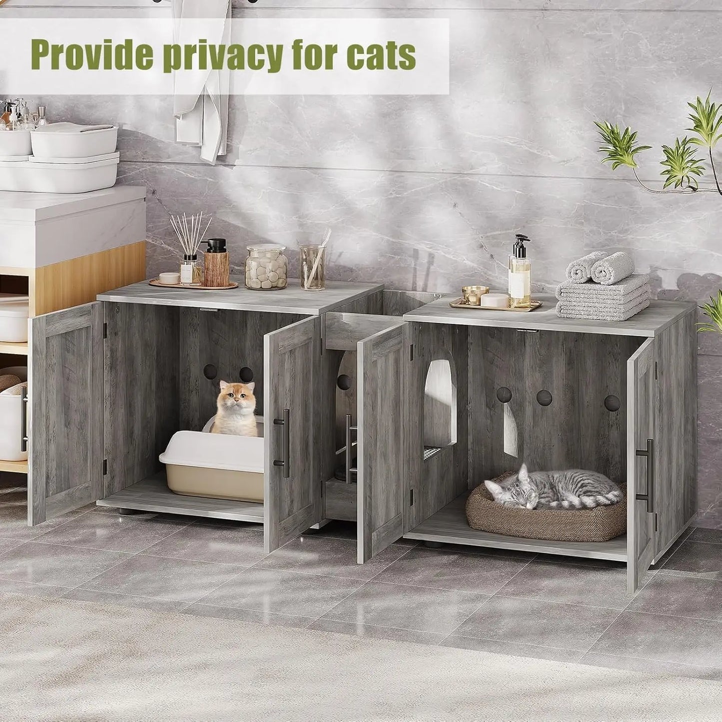 Cat Litter Box Enclosure, Indoor Cat House, Wooden Pet House Side End Table, Hidden Litter Box Furniture, Double Rooms