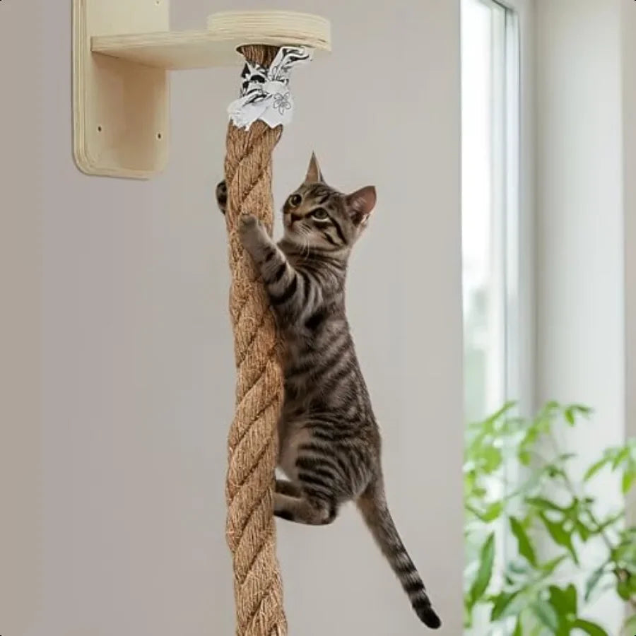 Cat Tree with 2 x 59.1 Inch Climbing Rope Wall Mounted Cat Climbing Tower Toy with Scratching Post Kitten Rope Ladder with Jump