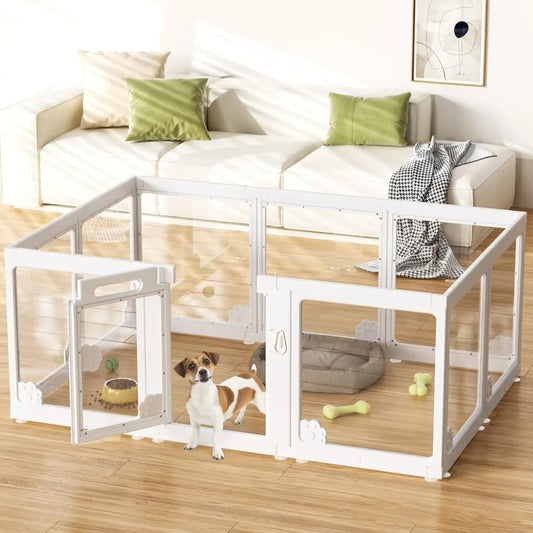acrylic clear dog play pen indoors, puppy playpen with door for small dogs puppies, transparent plastic pet playpen cage fence c