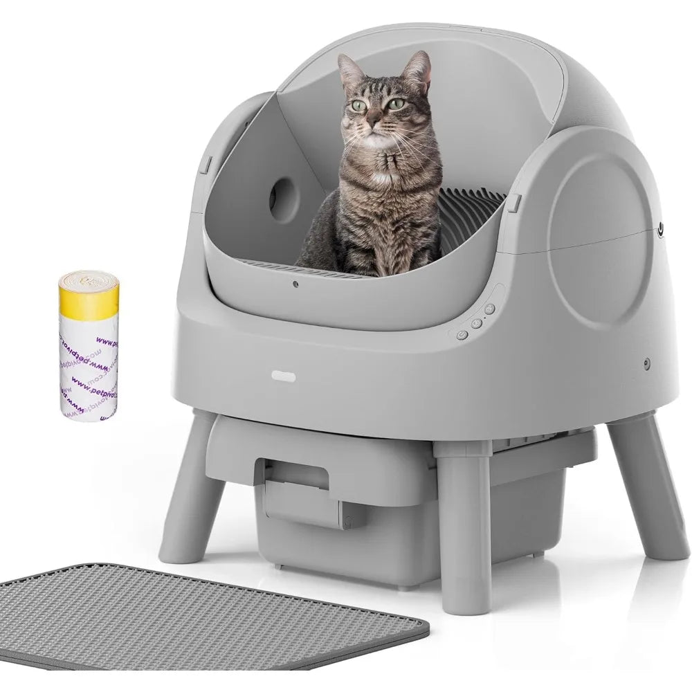 Self Cleaning Cat Litter Box | Open-Top Automatic for Multiple Cats (Safety Sensors) | Includes Liner Bags & Litter Mat