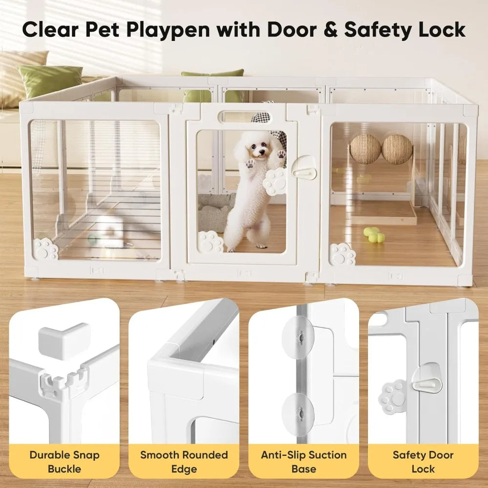 acrylic clear dog play pen indoors, puppy playpen with door for small dogs puppies, transparent plastic pet playpen cage fence c