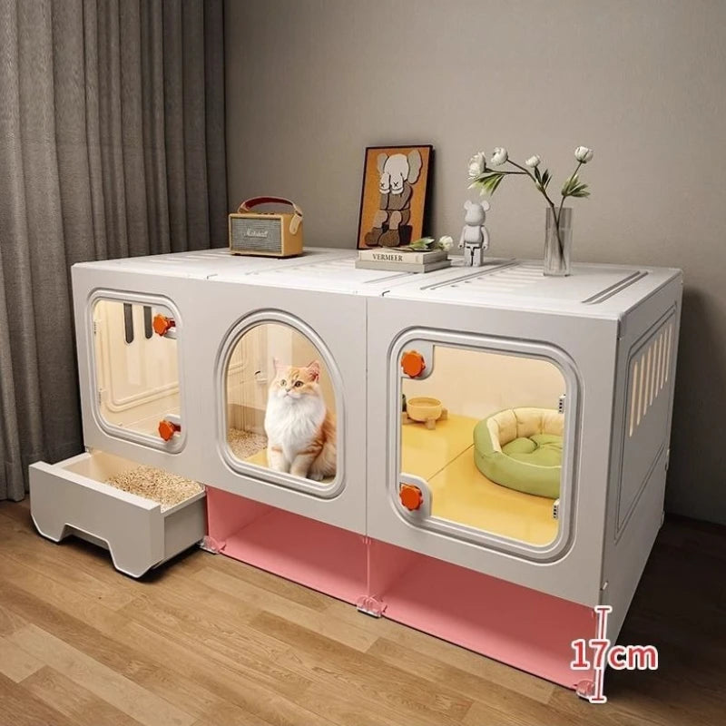 Large Cat House Transparent Drawer Cat Houses Habitats Partition Pet Cats Kitten Cage with Storage Room Kittens Enclosure Cages