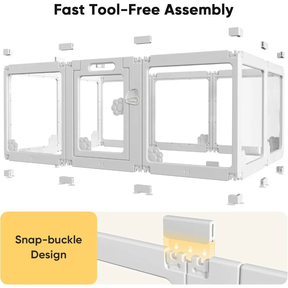 acrylic clear dog play pen indoors, puppy playpen with door for small dogs puppies, transparent plastic pet playpen cage fence c