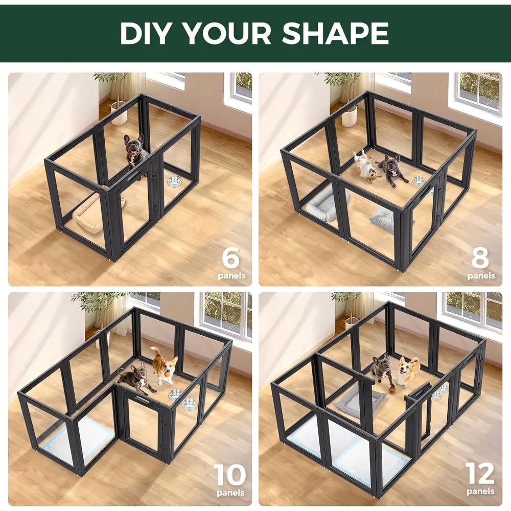 AuraSpace Acrylic Indoor Dog Playpen for Small and Medium Dogs, 30 Inch, 10 Panels, Black