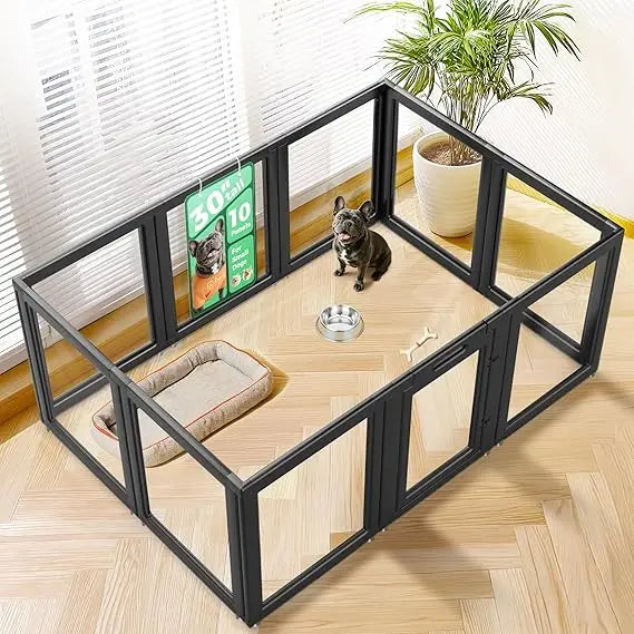 AuraSpace Acrylic Indoor Dog Playpen for Small and Medium Dogs, 30 Inch, 10 Panels, Black