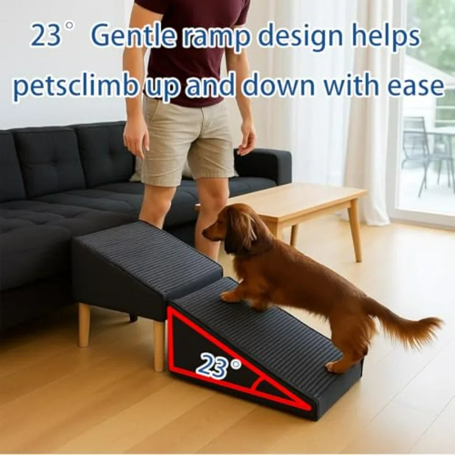 Dog Stairs Ramp Steps for Bed 15.74 Wide Allinone Split Ottoman Dog ramp for Couch Solid Wood Gentle 23 Incline Foldable Pet Ra