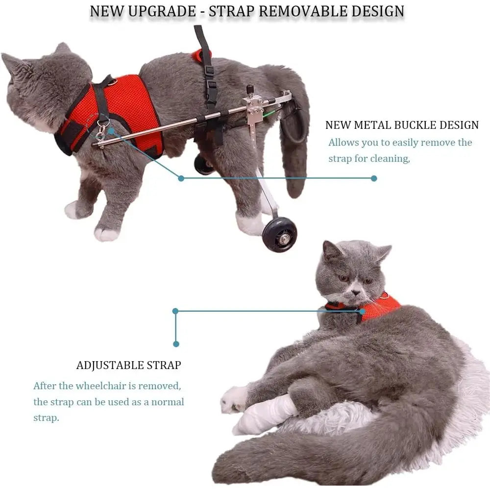 Cat Wheelchair, Newly Upgraded Pet Wheelchair, Removable Harness Design, Lightweight Cat Wheelchair for Back Legs of Doggie, Cat