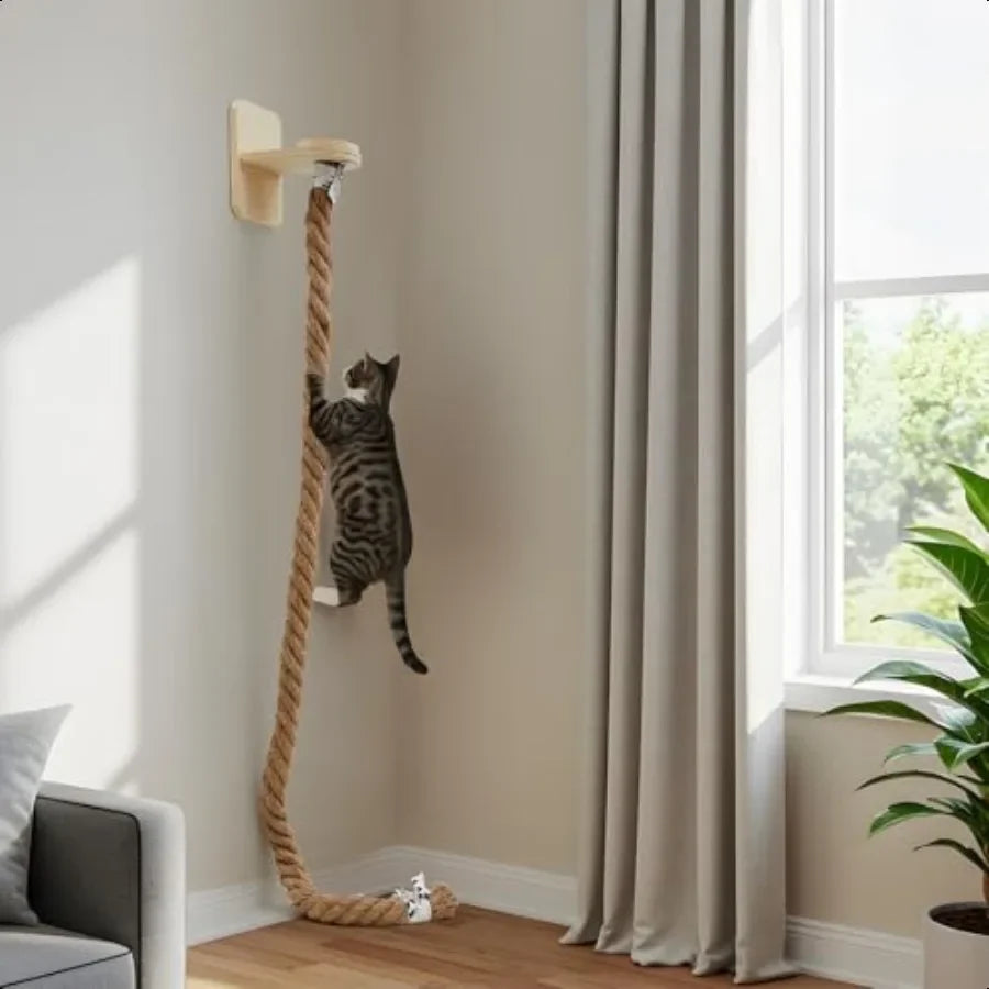 Cat Tree with 2 x 59.1 Inch Climbing Rope Wall Mounted Cat Climbing Tower Toy with Scratching Post Kitten Rope Ladder with Jump