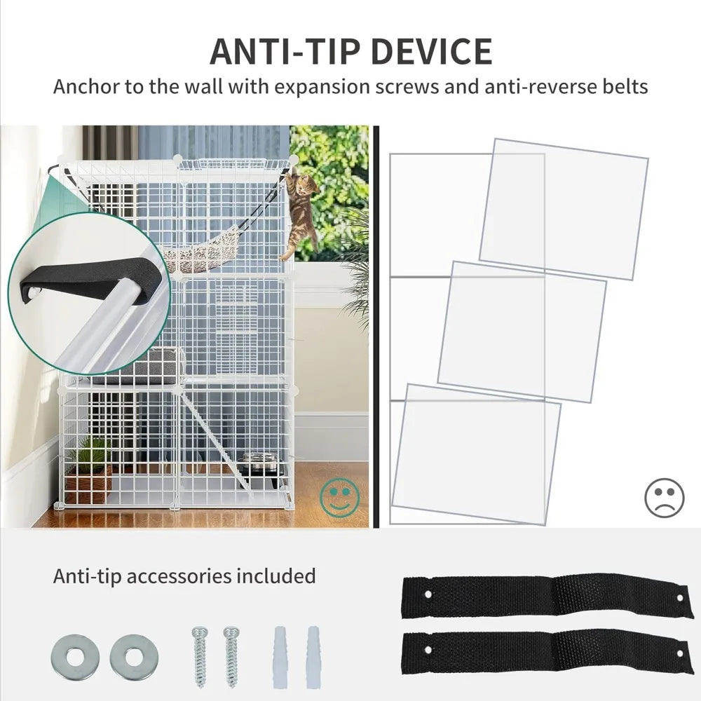 4-Tier Large Cat Cage, Indoor Enclosure Metal Wire Kennels DIY Cat Playpen with Large Hammock for 1-3 Cats White
