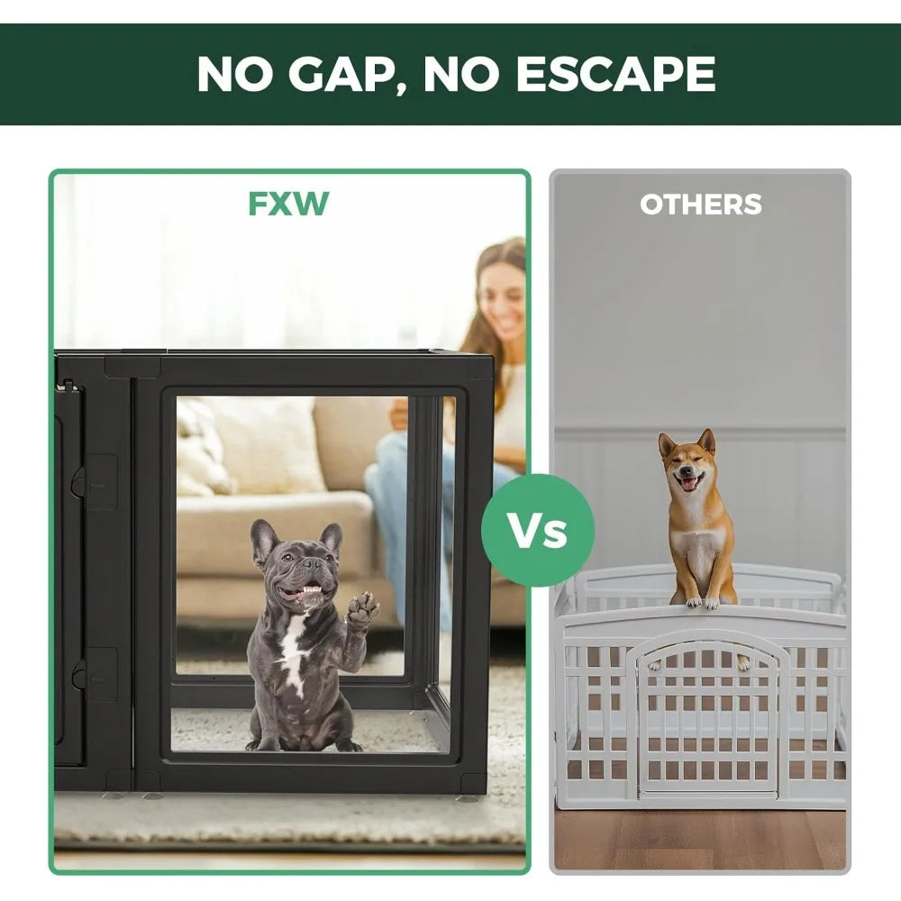 AuraSpace Acrylic Indoor Dog Playpen for Small and Medium Dogs, 30 Inch, 10 Panels, Black