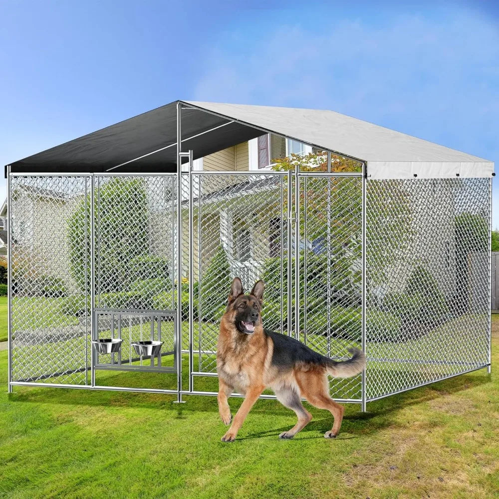 Very /Outside Dog Kennel With Roof Heavy Duty Outdoor Dog Kennel With 2 Rotating Bowls And Updated Secure Lock Large Dog Kennel
