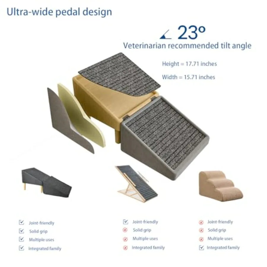 Dog Stairs Ramp Steps for Bed 15.74 Wide Allinone Split Ottoman Dog ramp for Couch Solid Wood Gentle 23 Incline Foldable Pet Ra