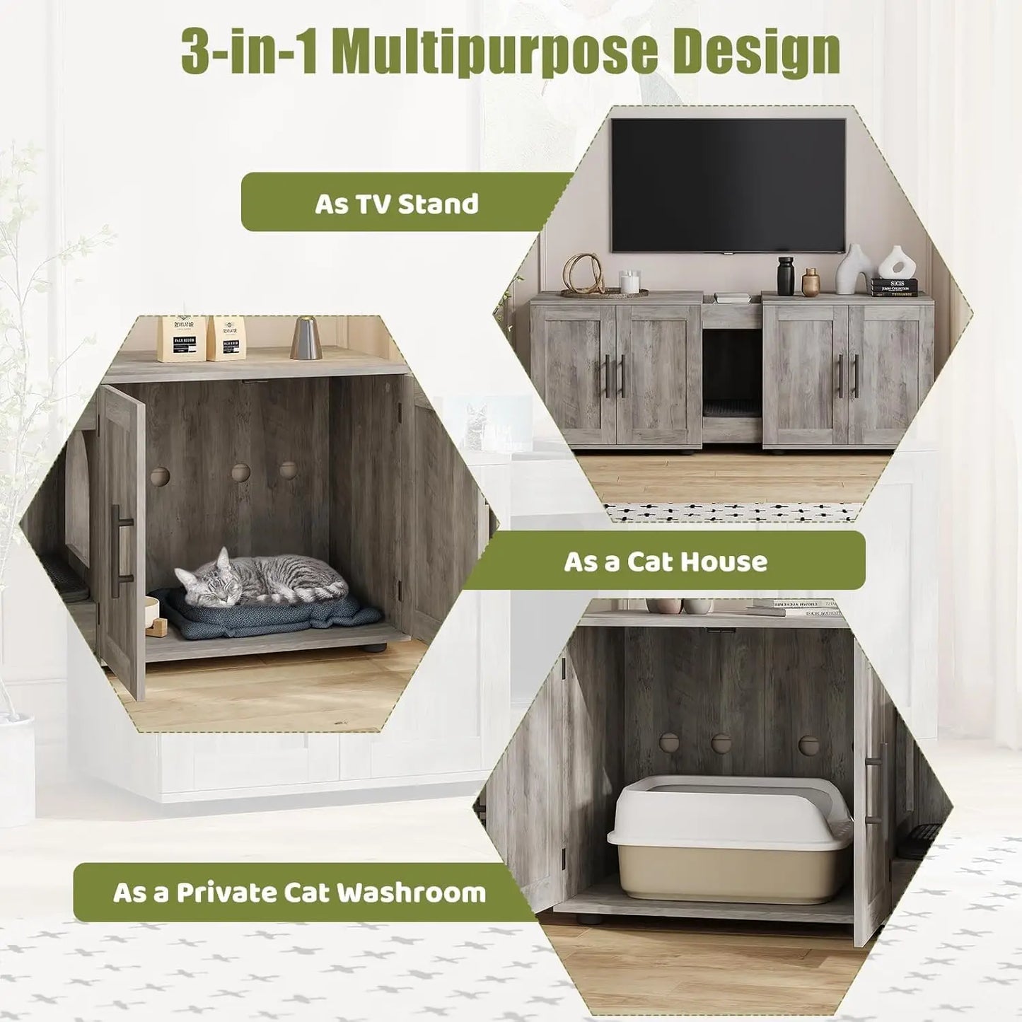 Cat Litter Box Enclosure, Indoor Cat House, Wooden Pet House Side End Table, Hidden Litter Box Furniture, Double Rooms
