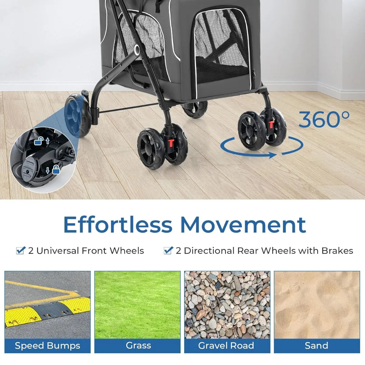 Giantex Double Dog Stroller for 2 Pets, with Detachable Carriers, Safety Belt & 4 Lockable Wheels, Folding Travel Cart, Gray