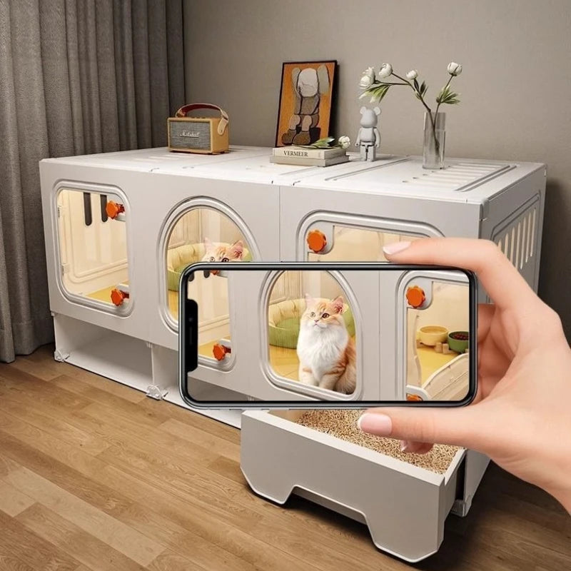 Large Cat House Transparent Drawer Cat Houses Habitats Partition Pet Cats Kitten Cage with Storage Room Kittens Enclosure Cages