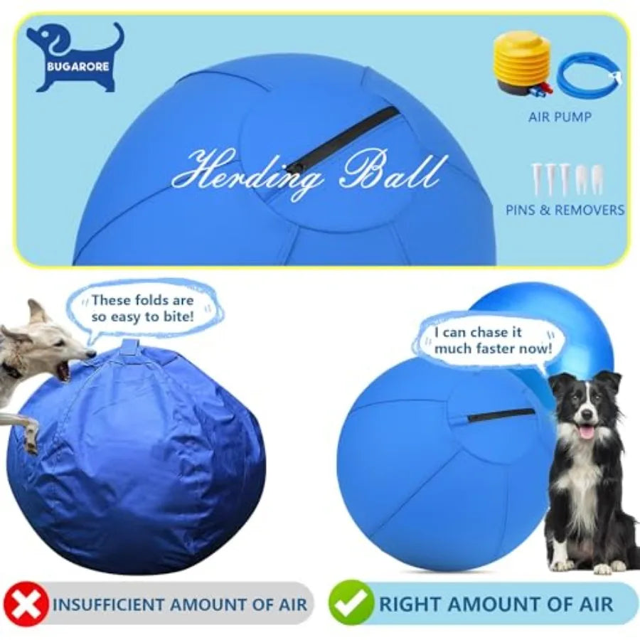 Herding Ball for Dogs 25 Medium Herding Ball with AntiBurst Cover and Pump Outdoor Dog Exercise Toy for Australian Shepherd Ger