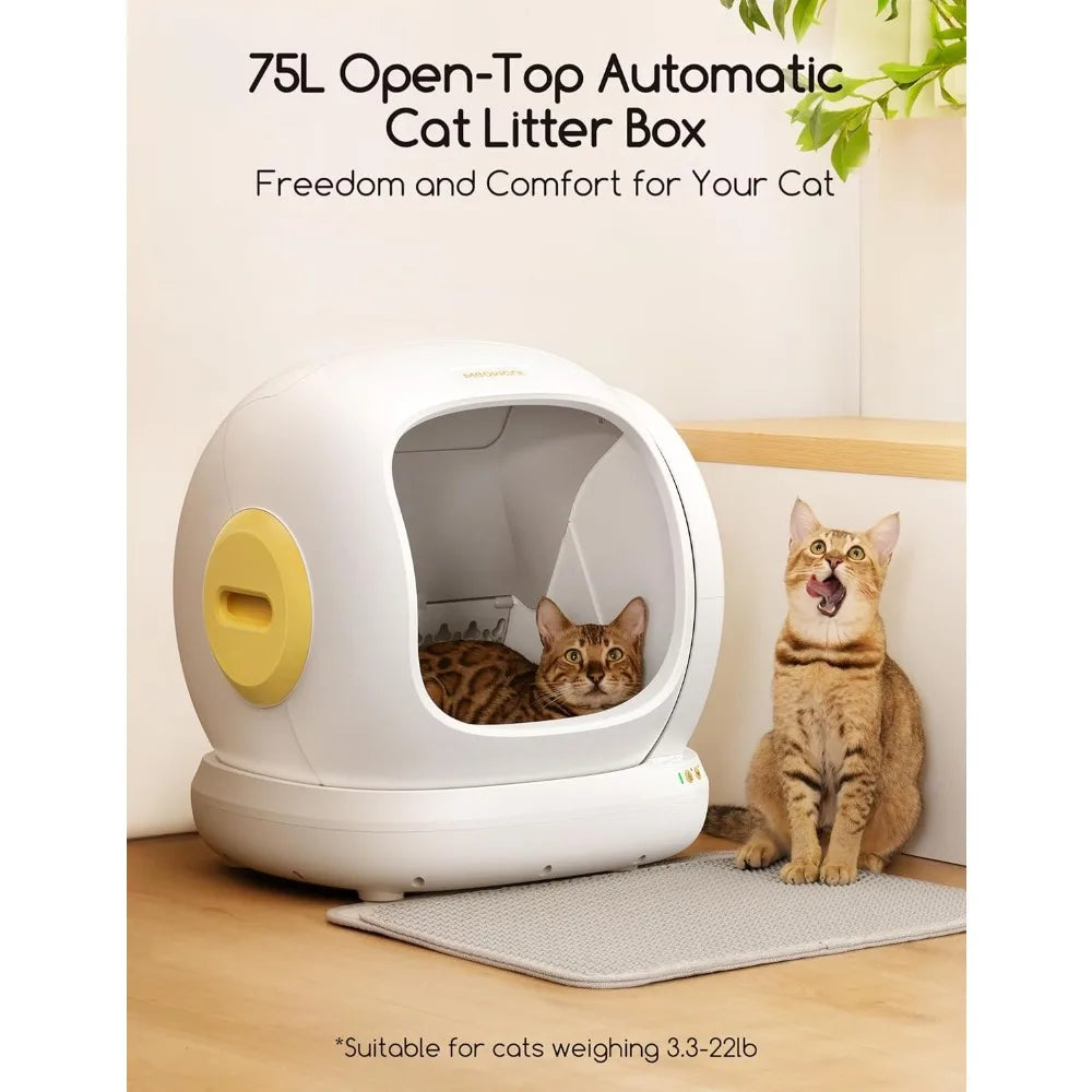 Self Cleaning Cat Litter Box, Open-Top Automatic Cat Litter Box with Safety Protection, App Control, Odor-Free, 75L Larg