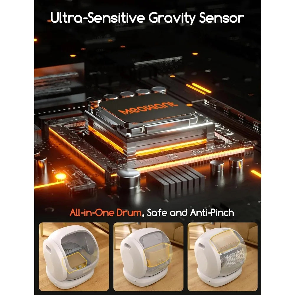 Self Cleaning Cat Litter Box, Open-Top Automatic Cat Litter Box with Safety Protection, App Control, Odor-Free, 75L Larg