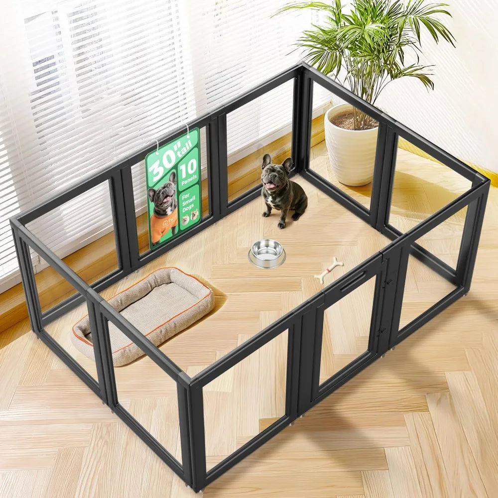 AuraSpace Acrylic Indoor Dog Playpen for Small and Medium Dogs, 30 Inch, 10 Panels, Black