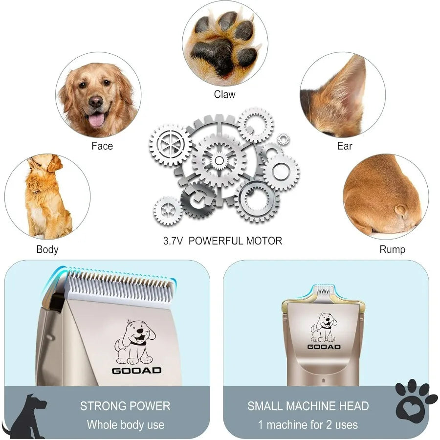 Dog Clippers for GroomingDog Grooming Kit for Heavy Thick HairCoats Low Noise Rechargeable Cordless Hair Trimmer Pet Shaver wit