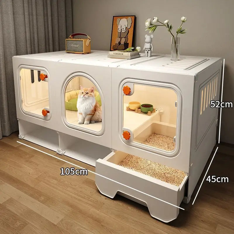 Large Cat House Transparent Drawer Cat Houses Habitats Partition Pet Cats Kitten Cage with Storage Room Kittens Enclosure Cages