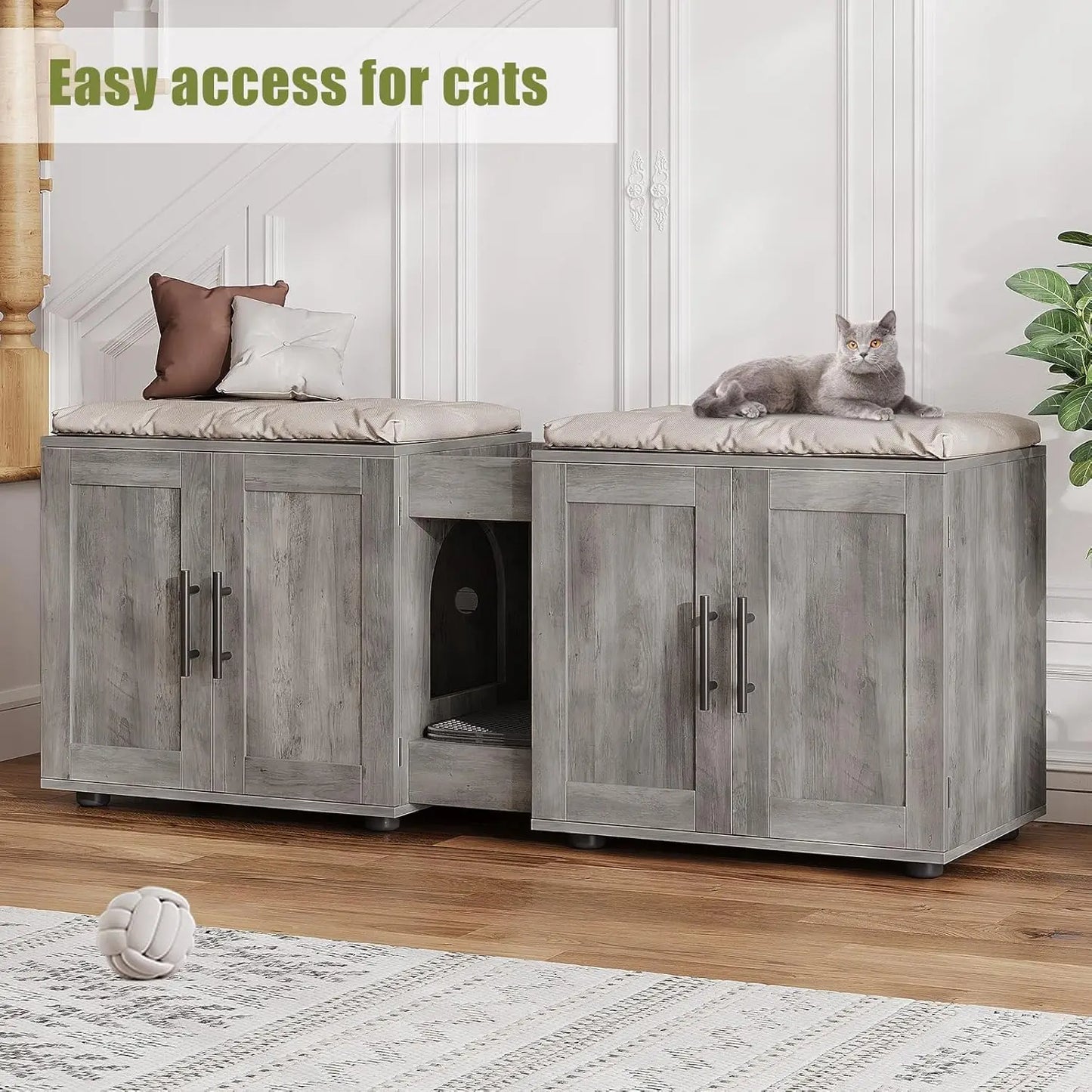 Cat Litter Box Enclosure, Indoor Cat House, Wooden Pet House Side End Table, Hidden Litter Box Furniture, Double Rooms