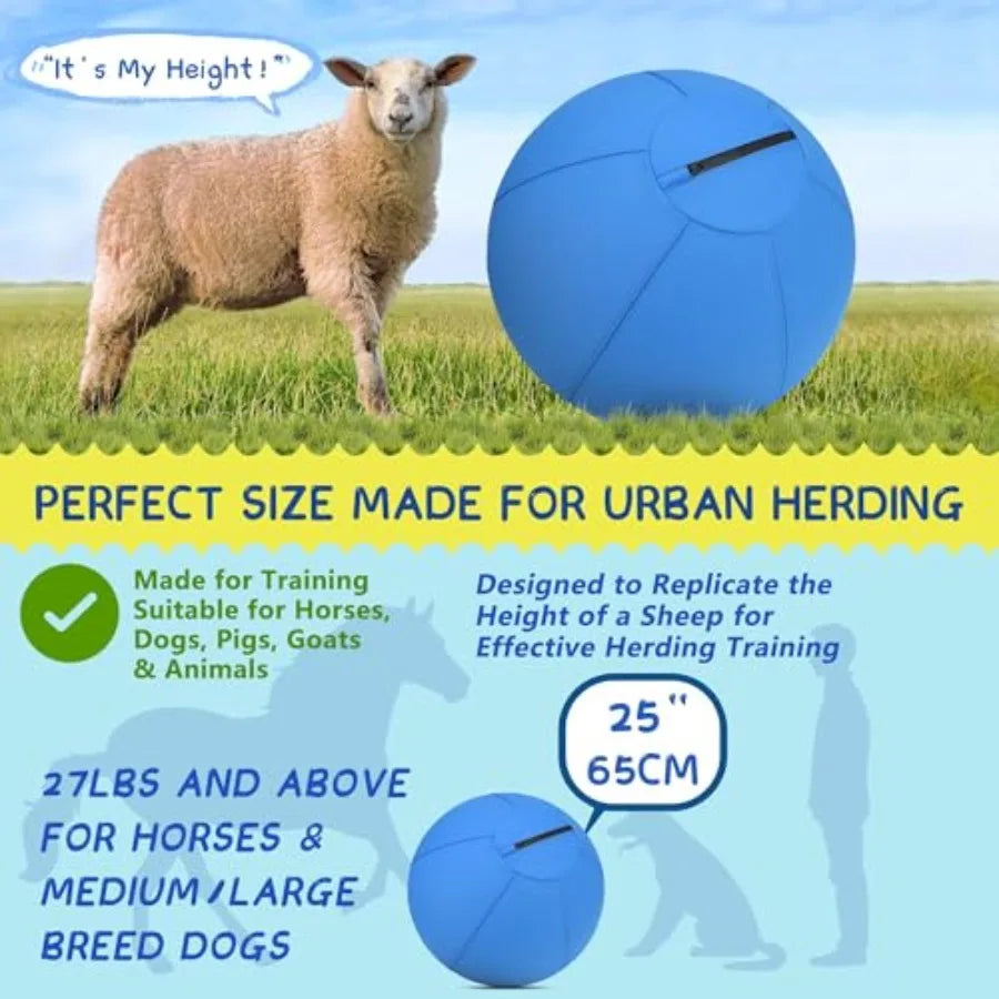 Herding Ball for Dogs 25 Medium Herding Ball with AntiBurst Cover and Pump Outdoor Dog Exercise Toy for Australian Shepherd Ger
