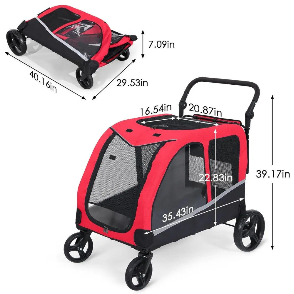 Stroller for Large Dogs, Extra Large Pet Stroller for Medium 2 Dogs, Dog Wagon, Dog Carriage, Foldable Design, Adjustable Handle