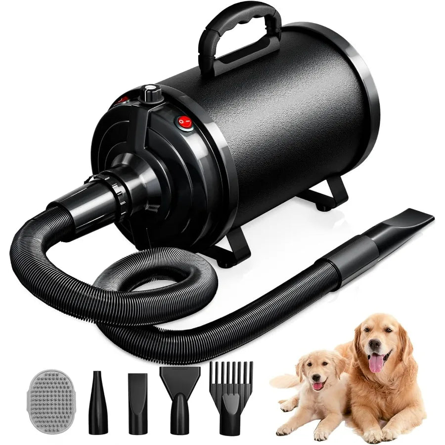 Highvelocity dog dryer pet hair blower for professional grooming with 3800W 5.2HP power stepless speed adjustment 4 interchange