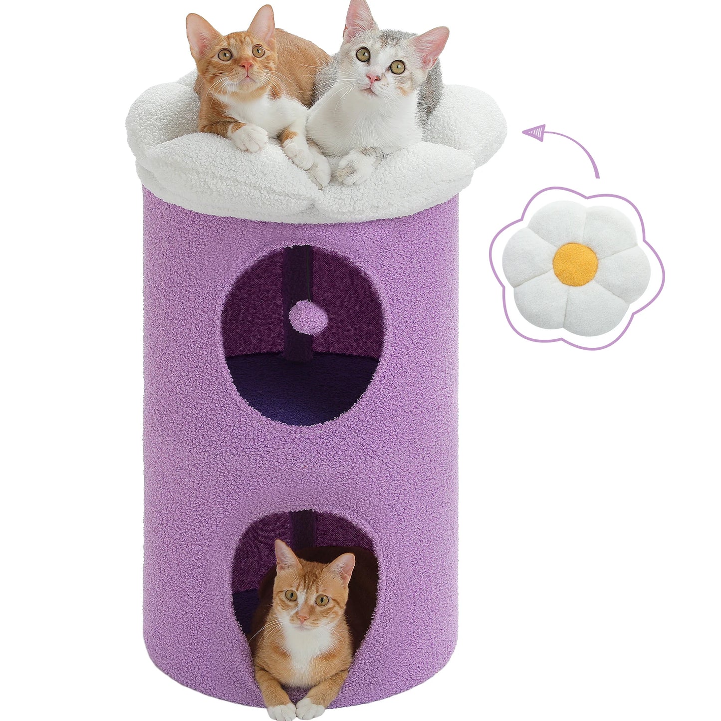 2-Storey Cat Beds for Indoor Cats Large Cat House with Removable Flower Cat Bed, Cute Cat Cave Cat Hideaway Indoor Cat  Condo