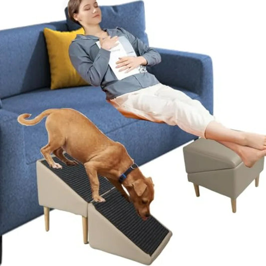 Dog Stairs Ramp Steps for Bed 15.74 Wide Allinone Split Ottoman Dog ramp for Couch Solid Wood Gentle 23 Incline Foldable Pet Ra