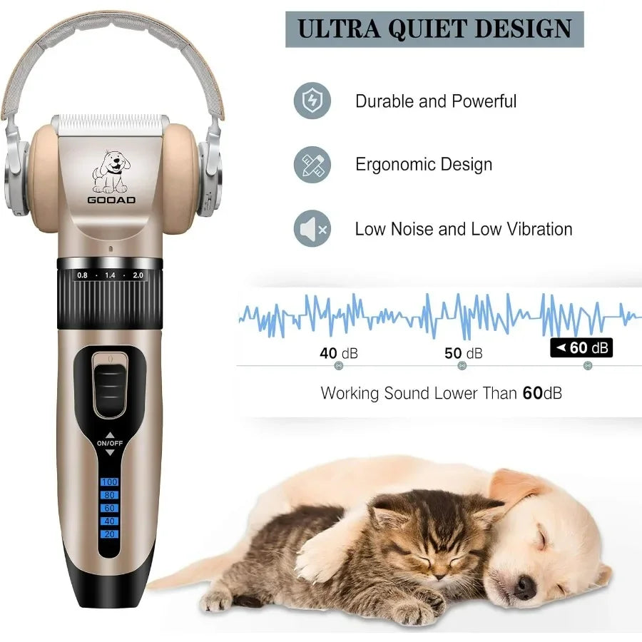 Dog Clippers for GroomingDog Grooming Kit for Heavy Thick HairCoats Low Noise Rechargeable Cordless Hair Trimmer Pet Shaver wit
