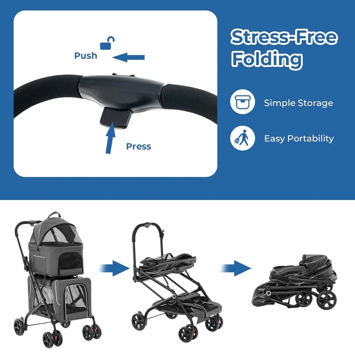Giantex Double Dog Stroller for 2 Pets, with Detachable Carriers, Safety Belt & 4 Lockable Wheels, Folding Travel Cart, Gray