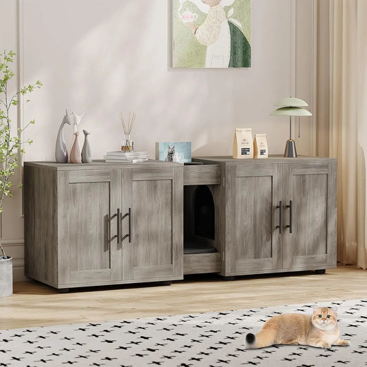 Cat Litter Box Enclosure, Indoor Cat House, Wooden Pet House Side End Table, Hidden Litter Box Furniture, Double Rooms