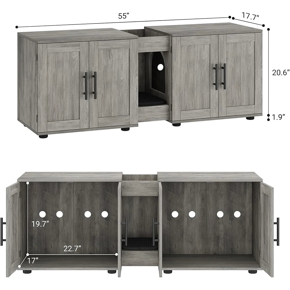 Cat Litter Box Enclosure, Indoor Cat House, Wooden Pet House Side End Table, Hidden Litter Box Furniture, Double Rooms
