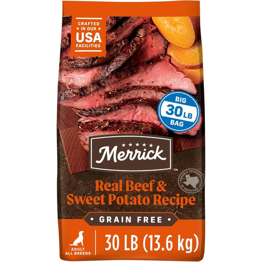 Merrick Premium Grain Free Dry Adult Dog Food, Wholesome And Natural Kibble, Real Texas Beef And Sweet Potato - 30.0 lb. Bag