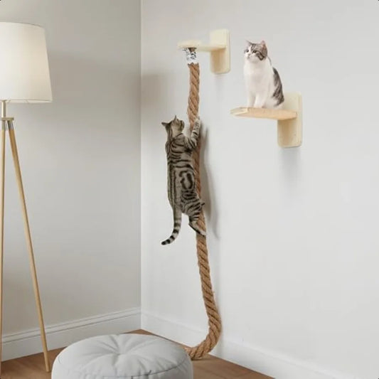 Cat Tree with 2 x 59.1 Inch Climbing Rope Wall Mounted Cat Climbing Tower Toy with Scratching Post Kitten Rope Ladder with Jump